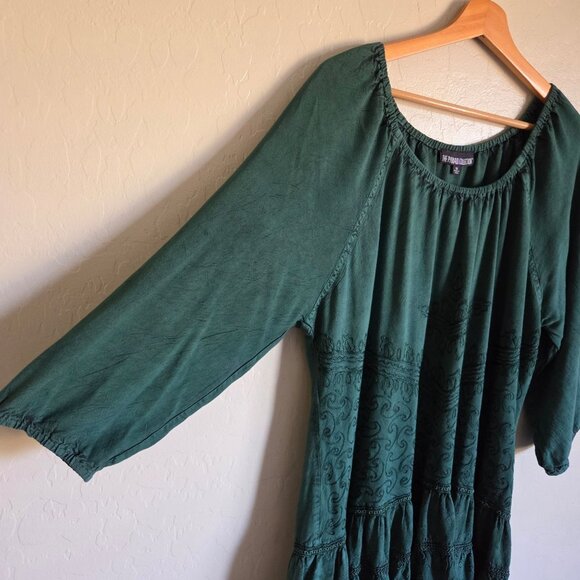 The Pyramid Collection Embroidered Tiered Flowy Tunic Top Green 1X Fairy Grunge - Picture 6 of 11